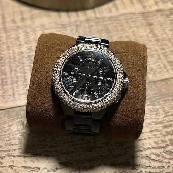 Michael Kors Black Ceramic Watch with Diamond Accent - Picture 1 of 8